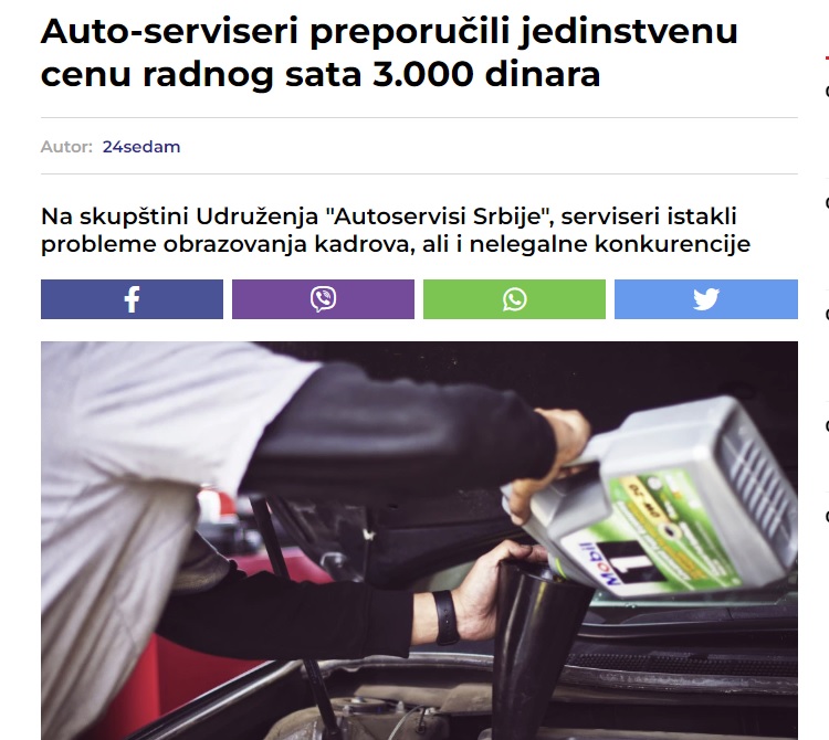Autoserviseri preporučili minimalnu cenu radnog sata 3.000 dinara