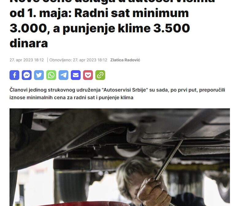 Nove cene usluga u autoservisima od 1. maja: Radni sat minimum 3.000, a punjenje klime 3.500 dinara