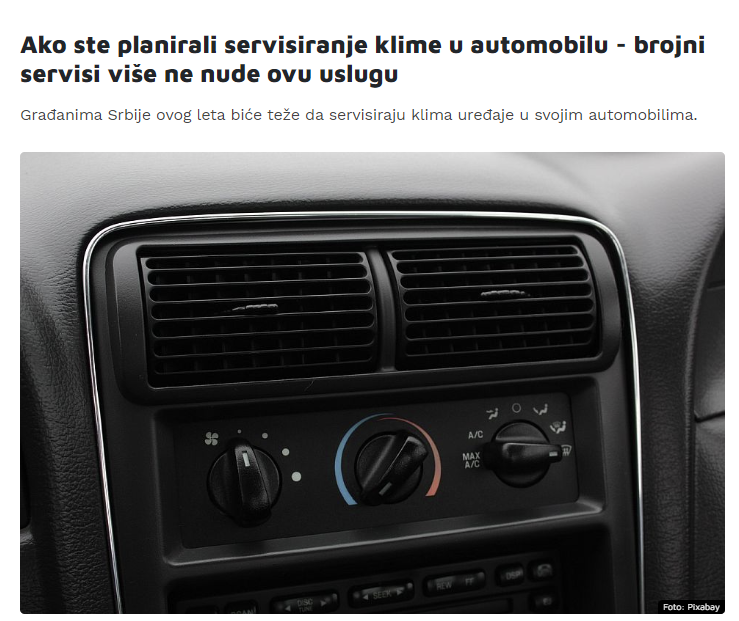 021.rs: Ako ste planirali servisiranje klime u automobilu – brojni servisi više ne nude ovu uslugu